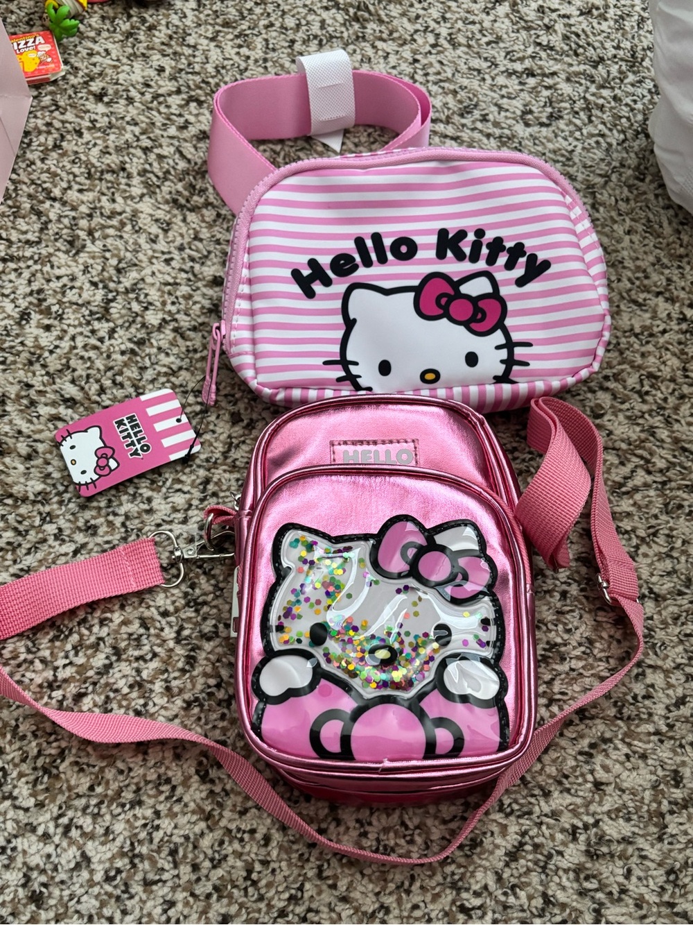Hello Kitty Pink Metallic Mini Backpack and Striped Crossbody Set